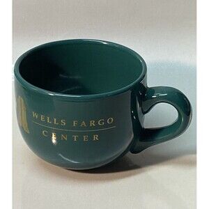 Vintage WELLS FARGO Center Green Gold Extra Large Coffee Mug MINTY